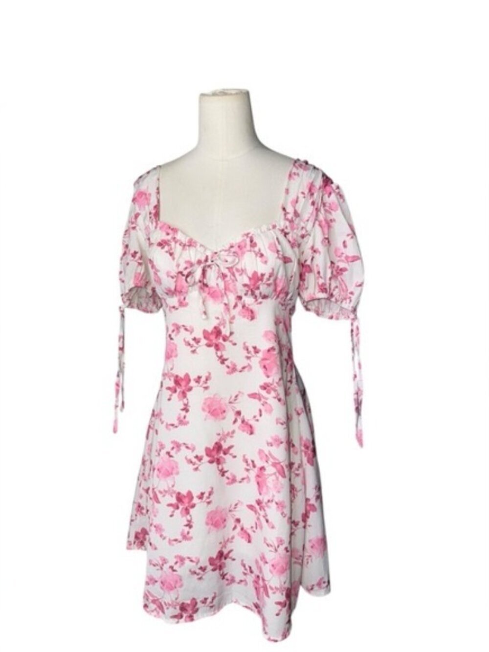 Princess Polly Pink Floral Mini Dress – Puff Sleeve Cottagecore Summer Dress - 6 - Picture 3 of 9